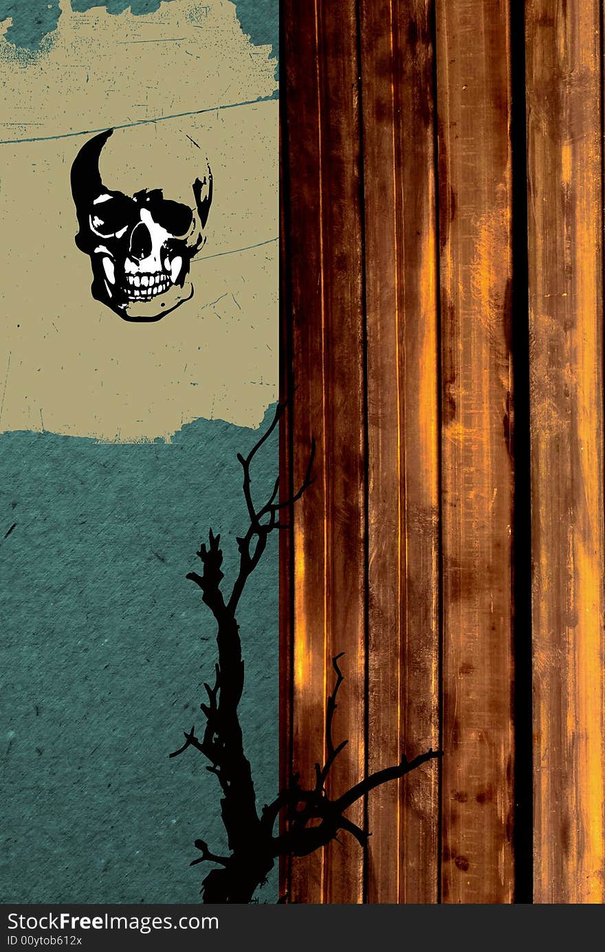 Grunge background
with skull and branch