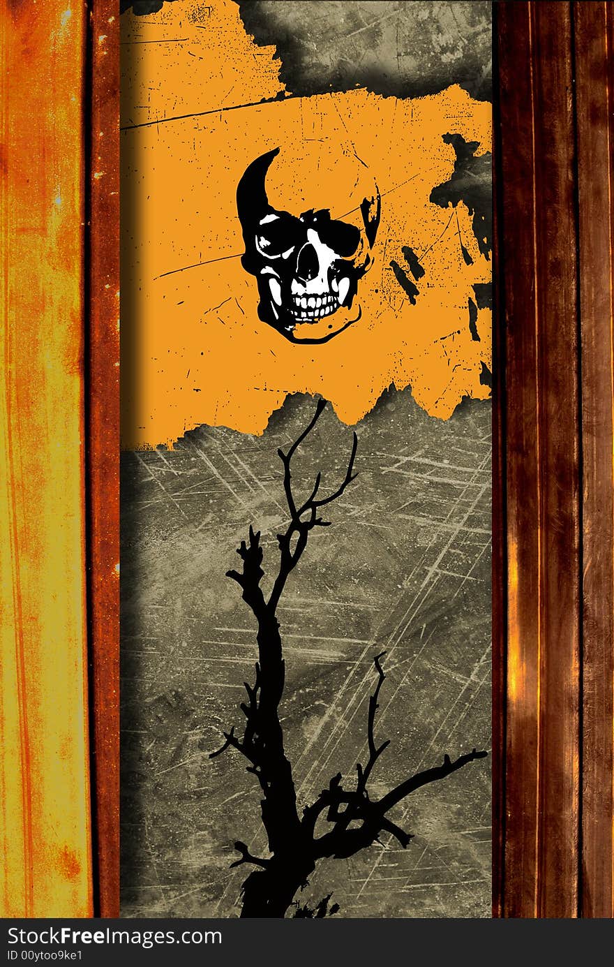 Abstract grunge background with skull and branch