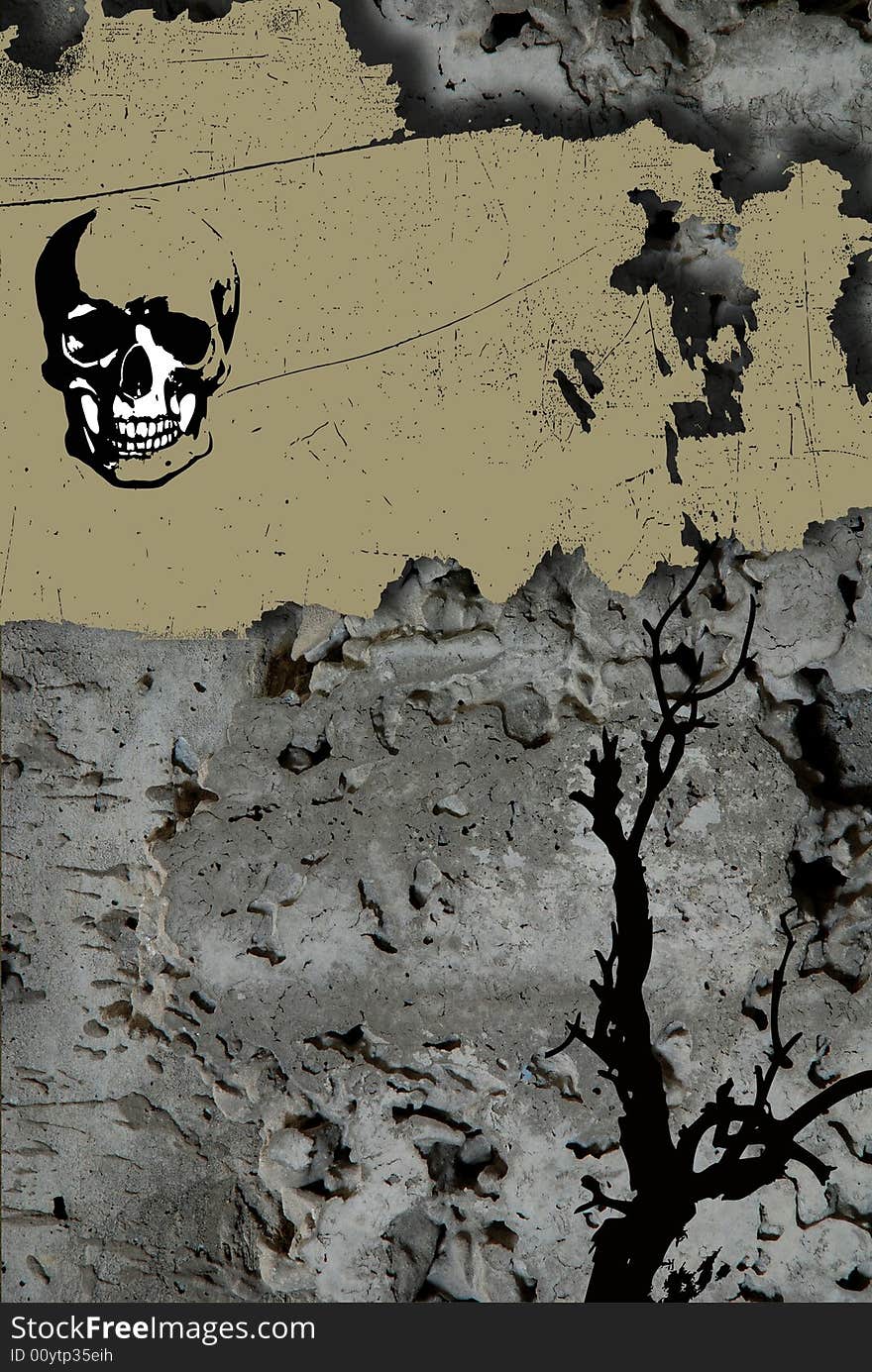 Abstract grunge background with skull and branch