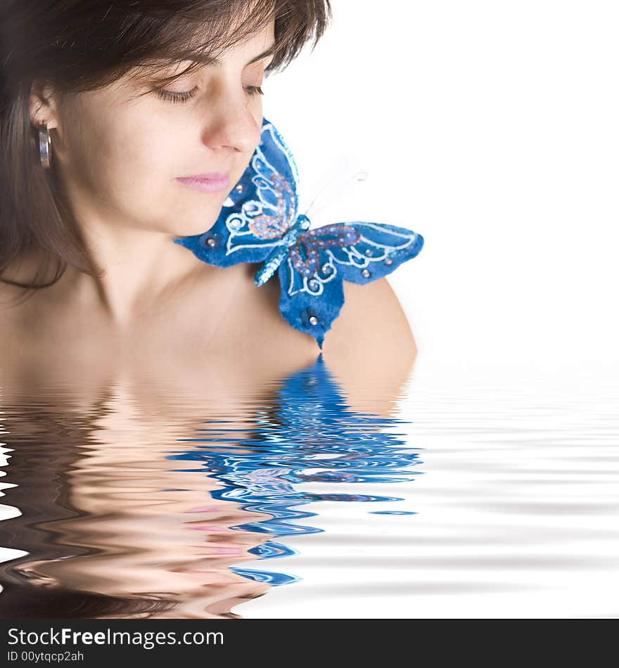 Beautiful Young Woman With Blue Butterfly