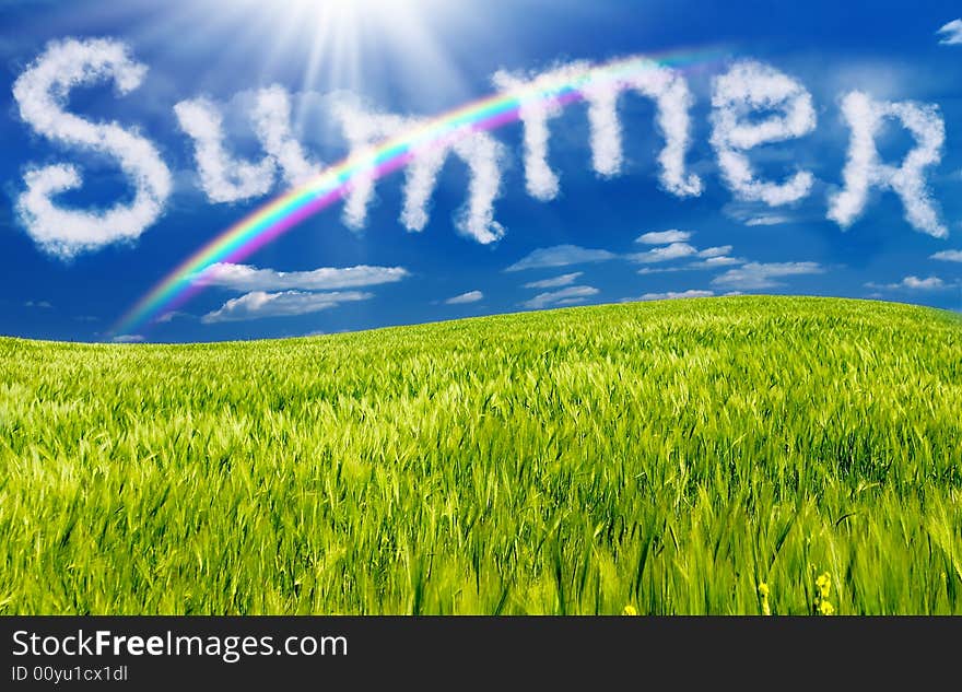 Green field with cloudy sky. Green field with cloudy sky