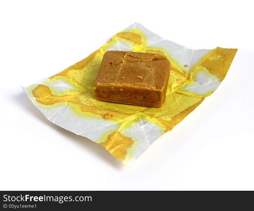 Block of dehydrated flavor with your package on a white background