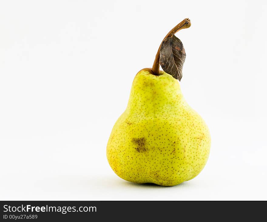 Pear with Dried Leaf on Stalk