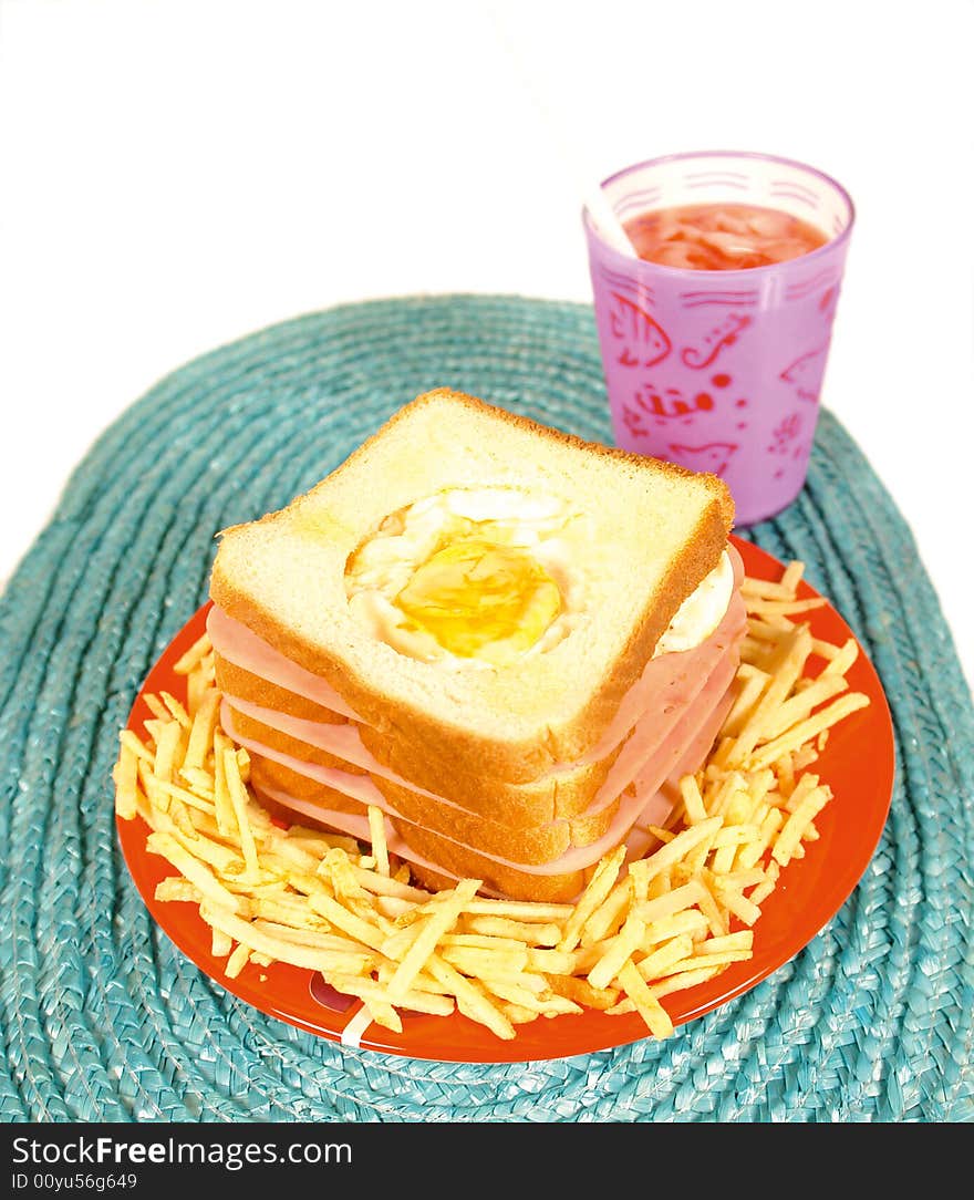 Sandwich for kids with toast and fried egg. Sandwich for kids with toast and fried egg