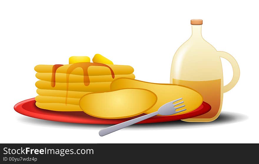 An illustration featuring a large stack of fresh pancakes with syrup. An illustration featuring a large stack of fresh pancakes with syrup