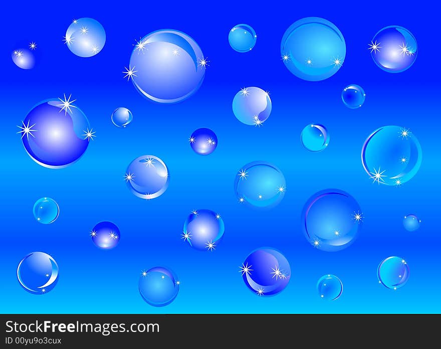 Abstract blue bubble background, illustration.