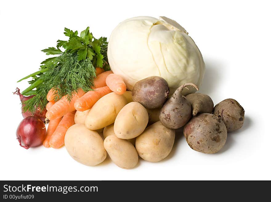 Fresh vegetables on a white background. Close up.