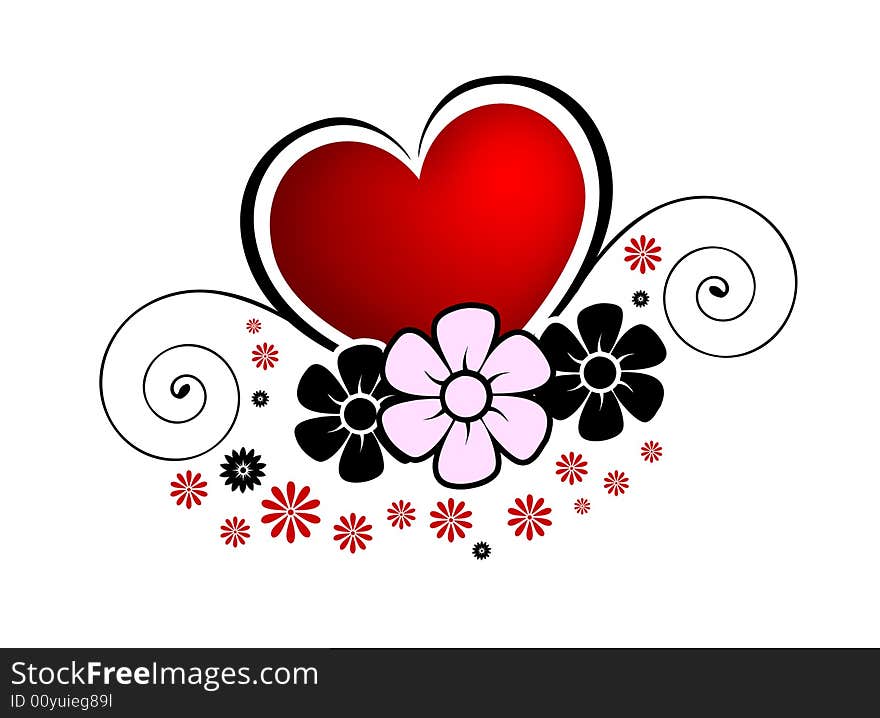 Red heart decoration with flowers.