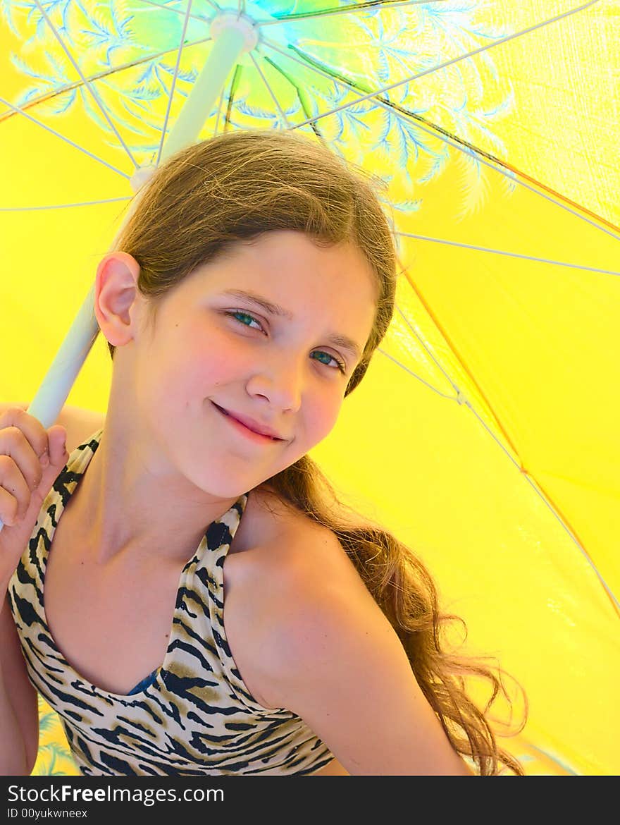 Portrait Girl On Umbrella Background