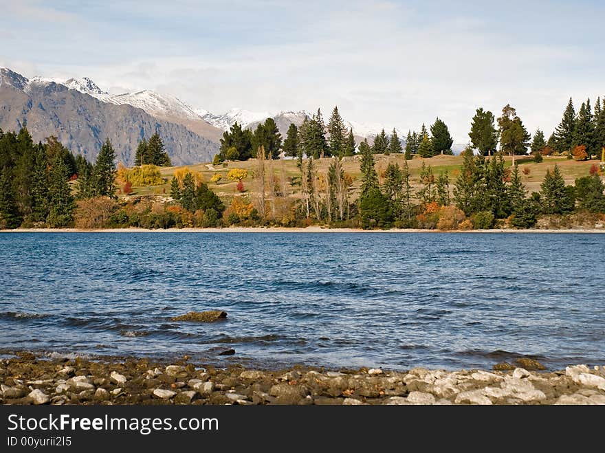 Autumn colors at Lake Wakatipu and the Remarkables, Central Otago, New Zealand, near Queenstown. Autumn colors at Lake Wakatipu and the Remarkables, Central Otago, New Zealand, near Queenstown