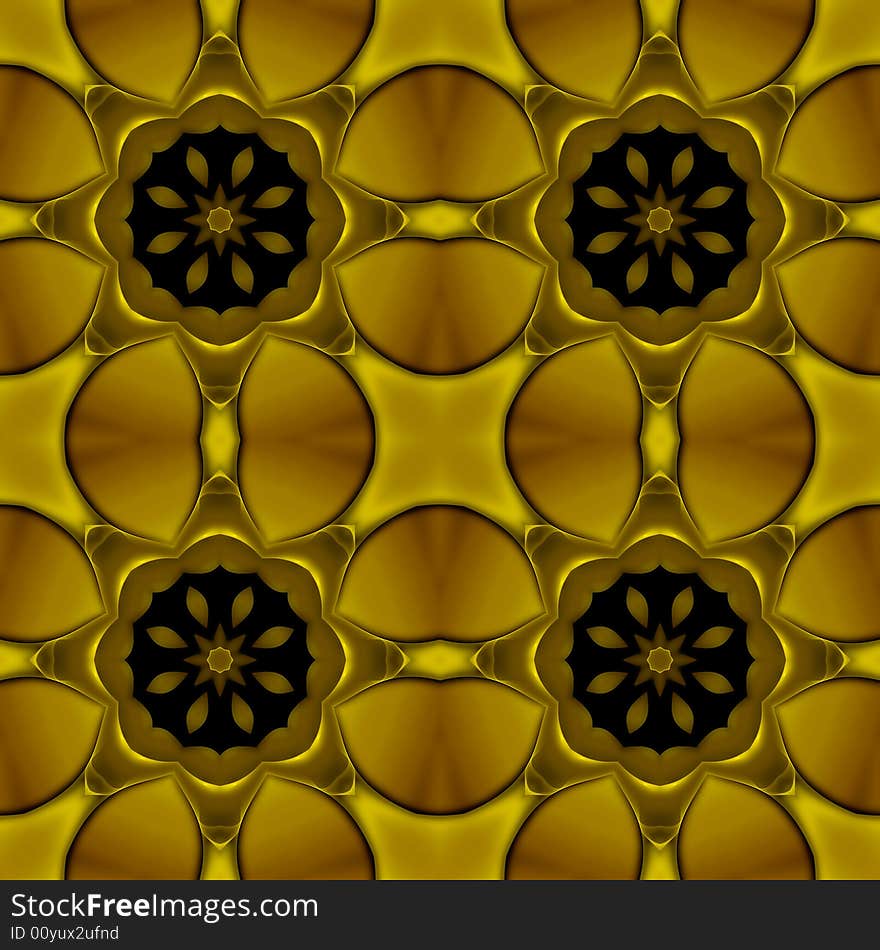 Abstract fractal image resembling a golden compass silk quilt