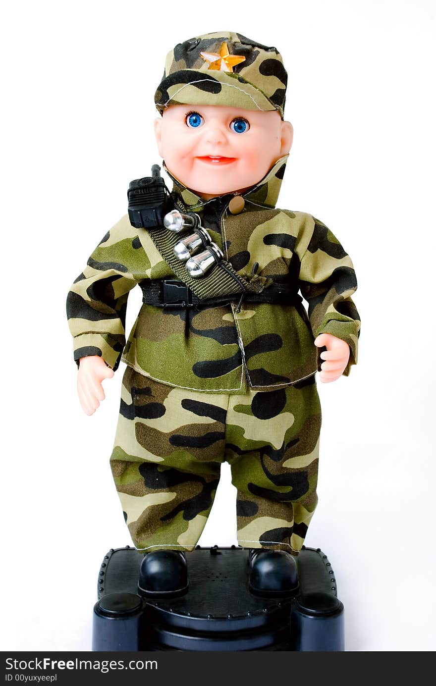 Army baby doll with blue eyes