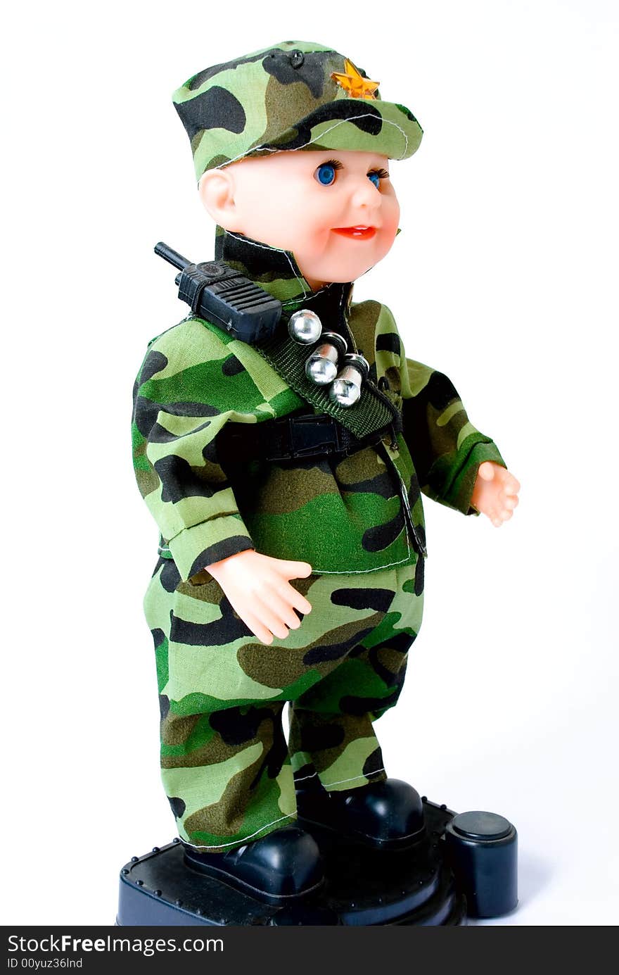 Army baby doll with blue eyes