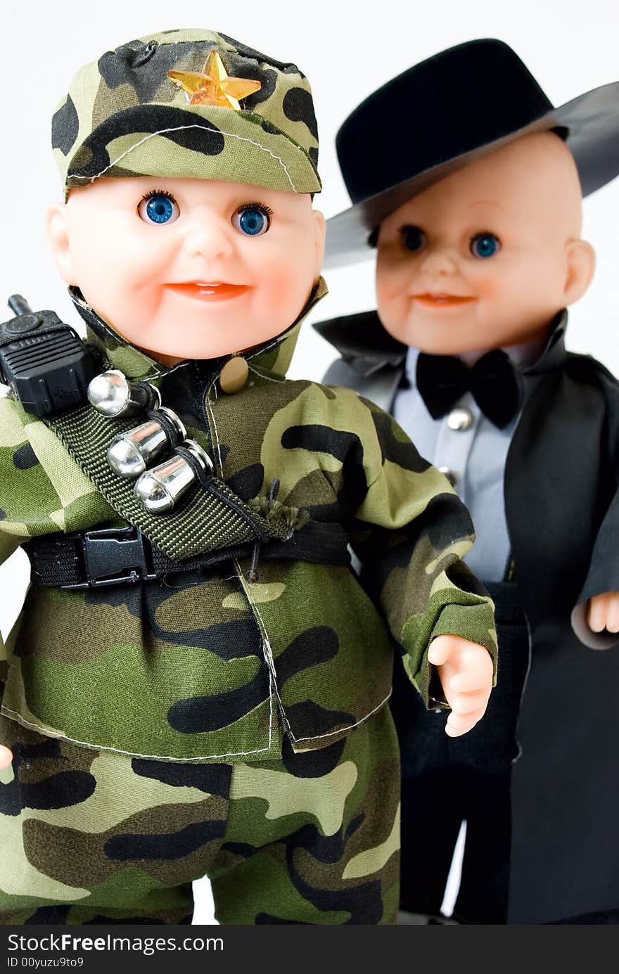 Army baby doll with blue eyes