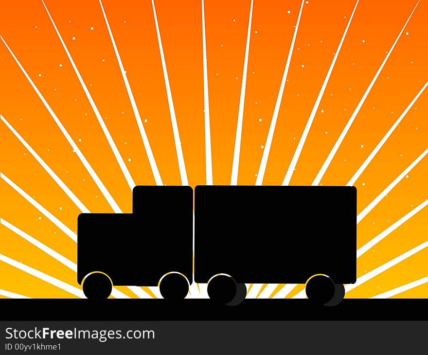 Truck on rays on gradient background