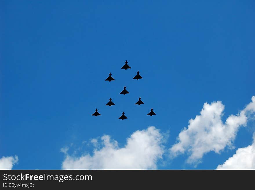 Fighter planes flying in formation