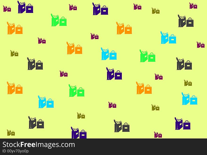 A funny yellow background for web or paper with a lot of multicolor shopping bags. A funny yellow background for web or paper with a lot of multicolor shopping bags