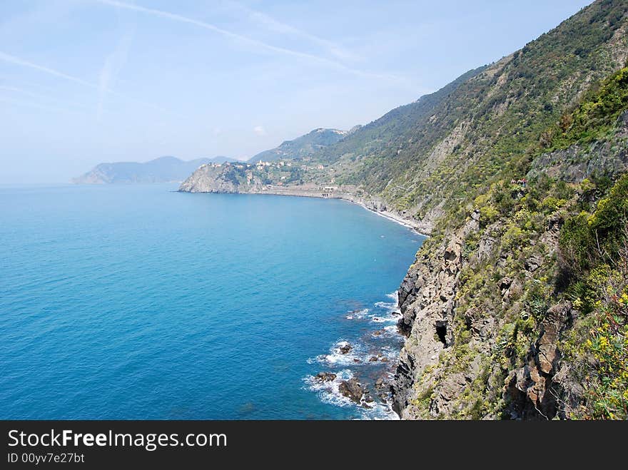 Blue sea in Cinque Terre in Liguria, Italy. Cinque Terre is humanity's world patrimony.