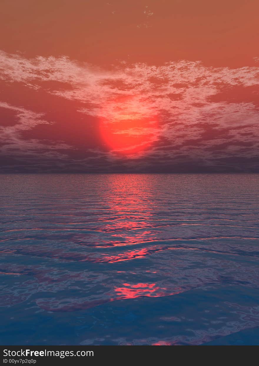 Beautiful sea and sky at sunset - digital artwork. Beautiful sea and sky at sunset - digital artwork