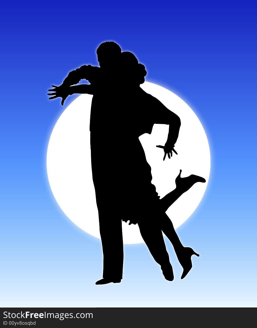 Silhouette illustration of young couple ballroom dancing. Silhouette illustration of young couple ballroom dancing