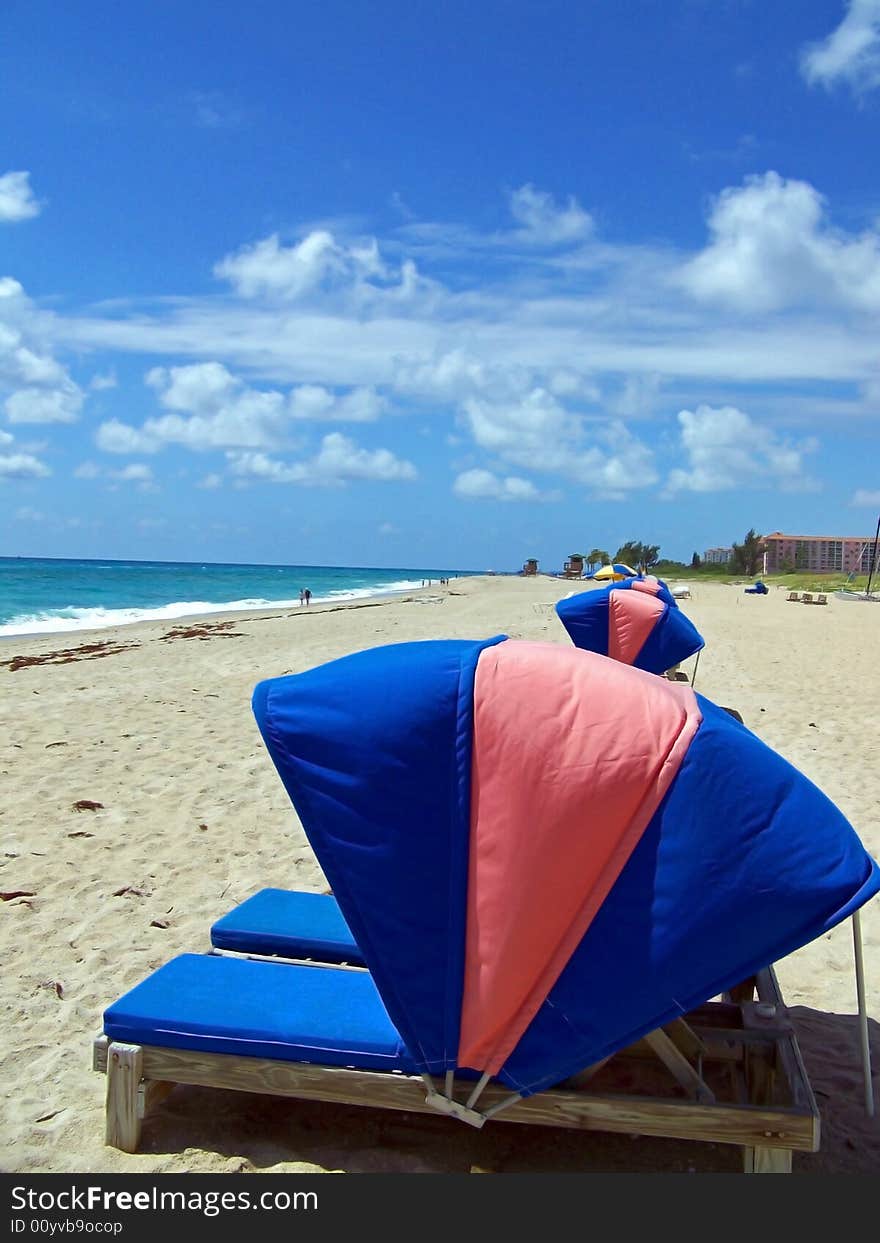 Beach chairs on a beach in Florida