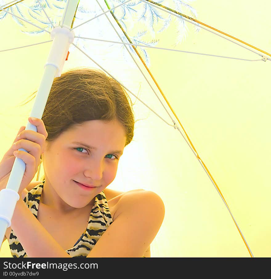 Portrait Girl on umbrella background for your design