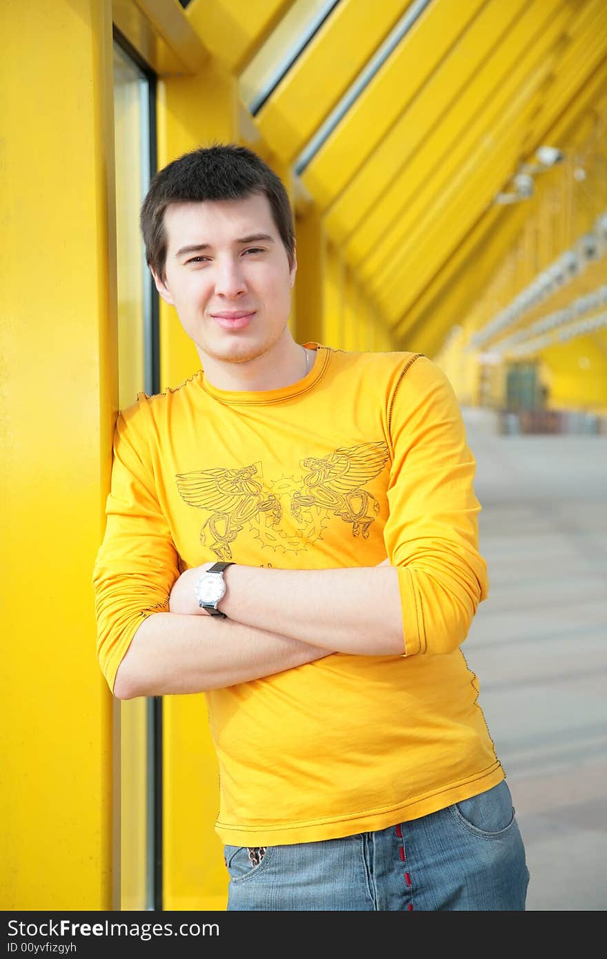 Asian boy stand on footbridge