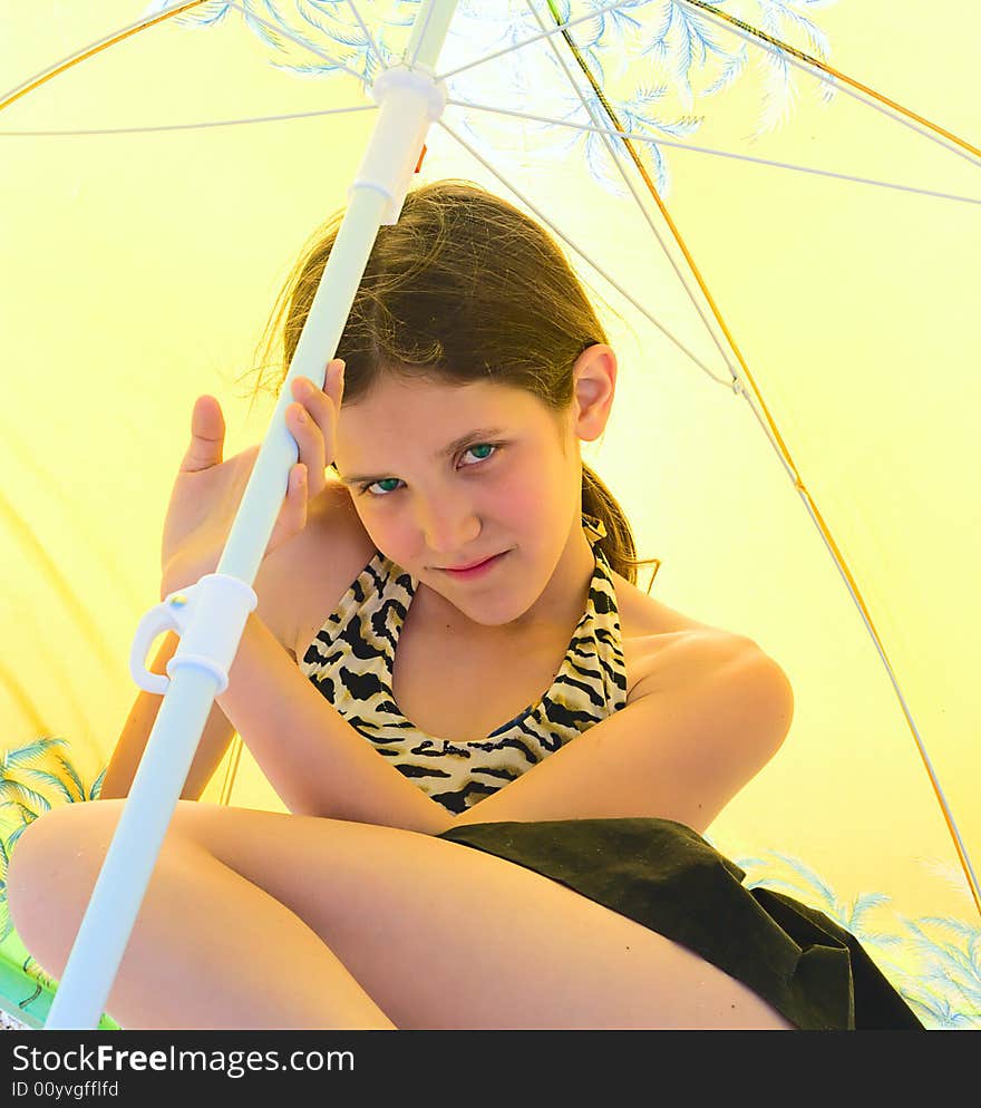 Portrait Girl on umbrella background for your design