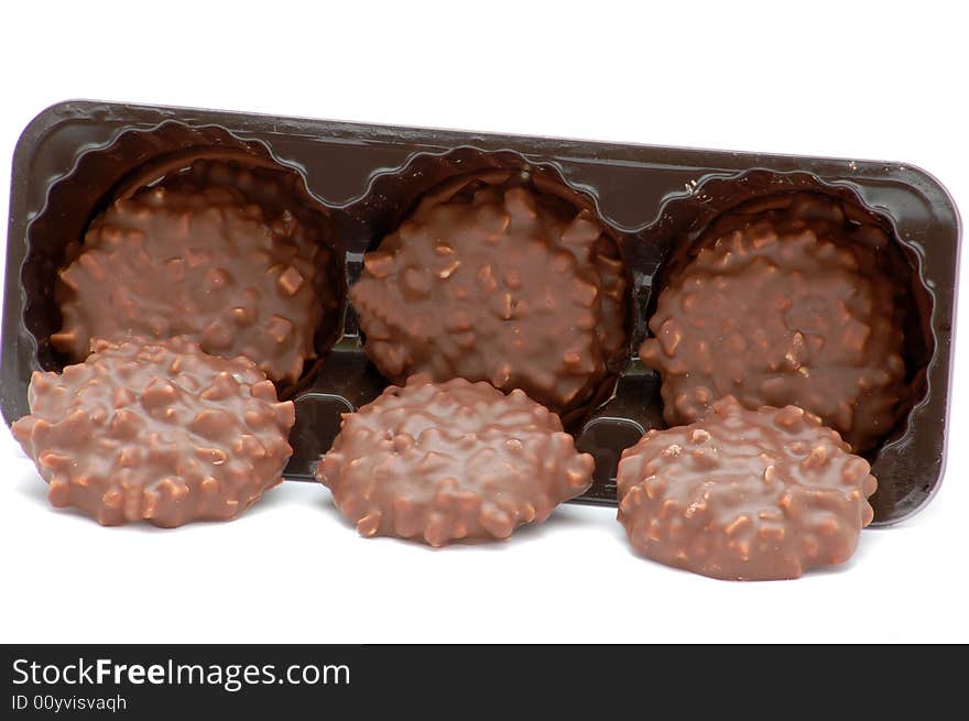 Brown biscuits isolated on the white background