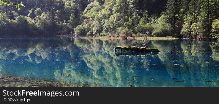 Beautiful lake in jiuzhaigou valley secnic