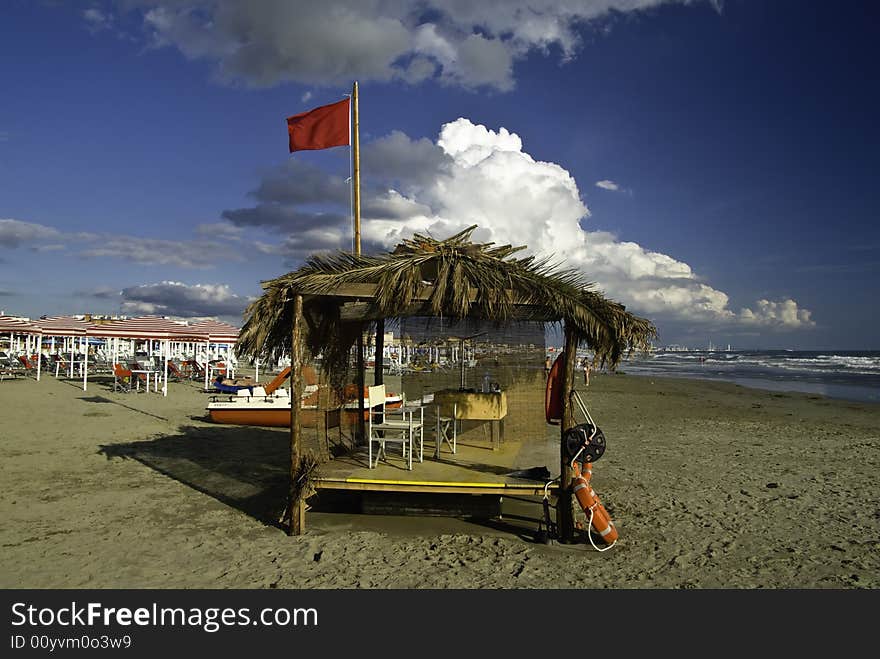 Wide hut on the beach in Italy. Wide hut on the beach in Italy