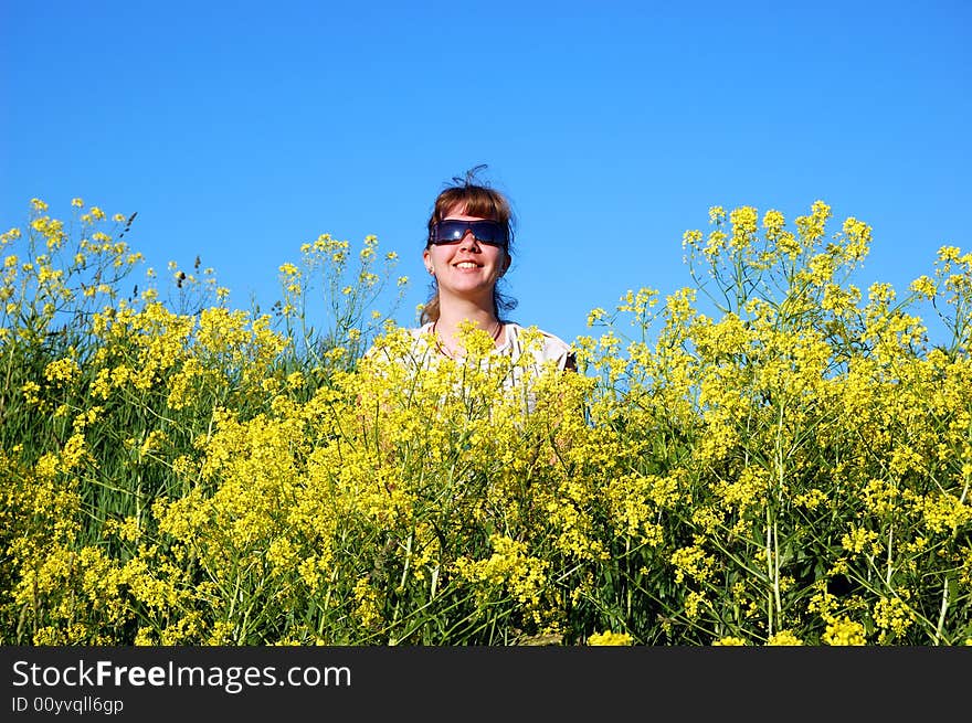 Beautiful Girl Over A Blue Sky