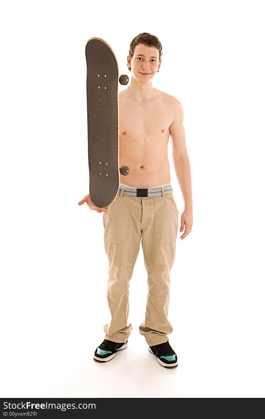 The Young Skateboarder Isolated On A White