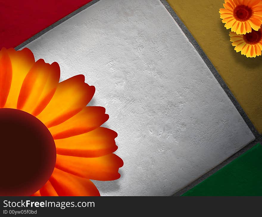 Coloured bricks with three sunflowers