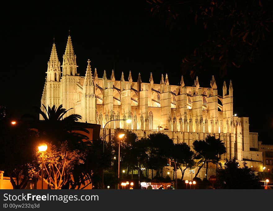 Gothic church, Cathedral of Palma at night. Gothic church, Cathedral of Palma at night