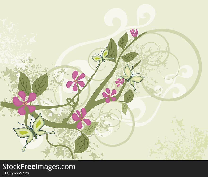 Floral background with grunge details, vector illustration series. Floral background with grunge details, vector illustration series.