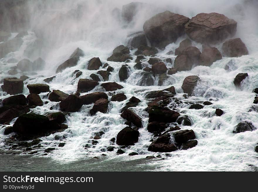 The strong rapids of the American Falls. American Falls is one of the great Niagara Falls.