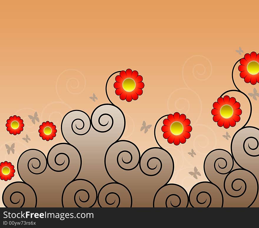 Background Illustration, Flower and Butterfly