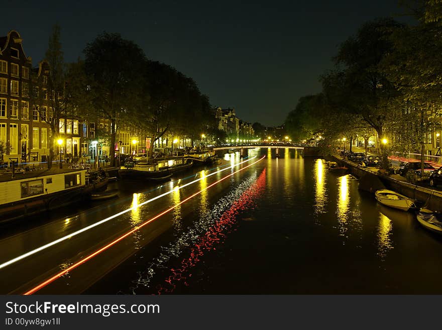 Canals in Amsterdam at night (photo taken with a long exposure)