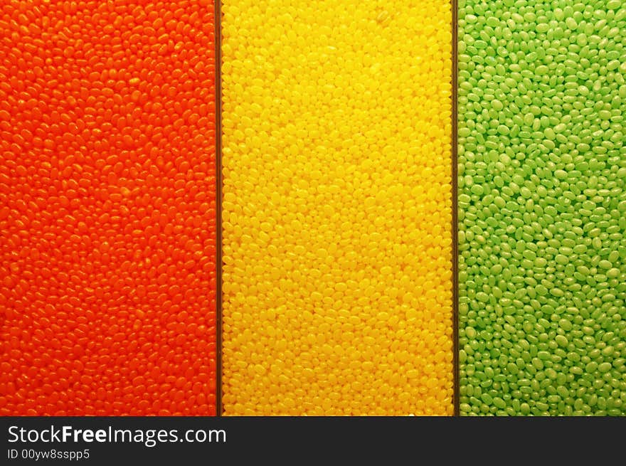 Red, yellow and green jelly beans background. Red, yellow and green jelly beans background.