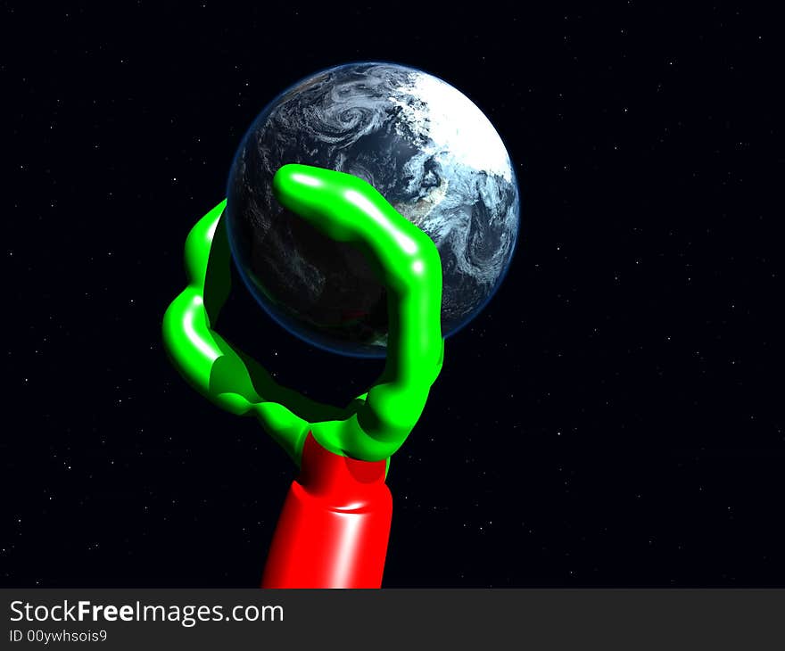 An image of a Alien hand grabbing the Earth, demonstrating the concept of power and control. An image of a Alien hand grabbing the Earth, demonstrating the concept of power and control.