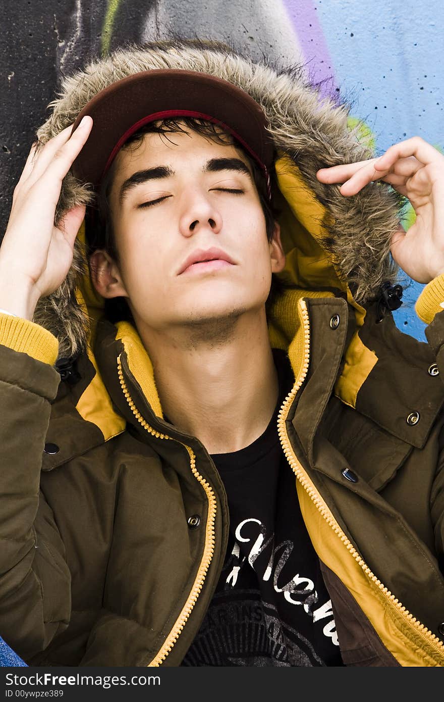 Young man with closed eyes