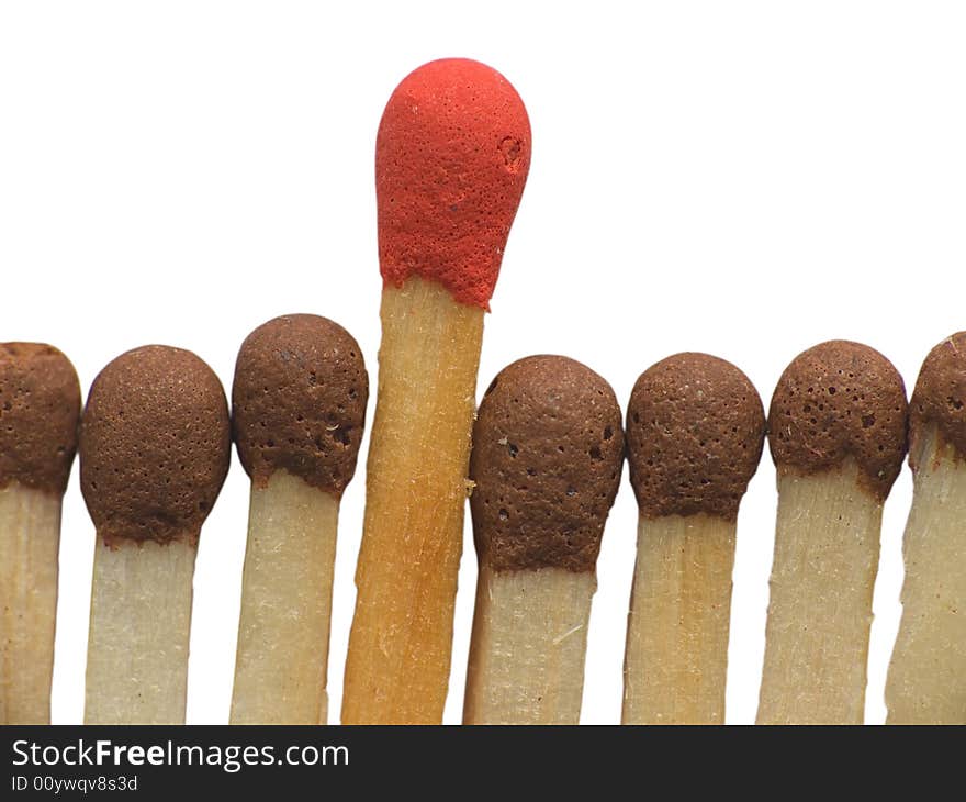 Close up matches head isolated in white