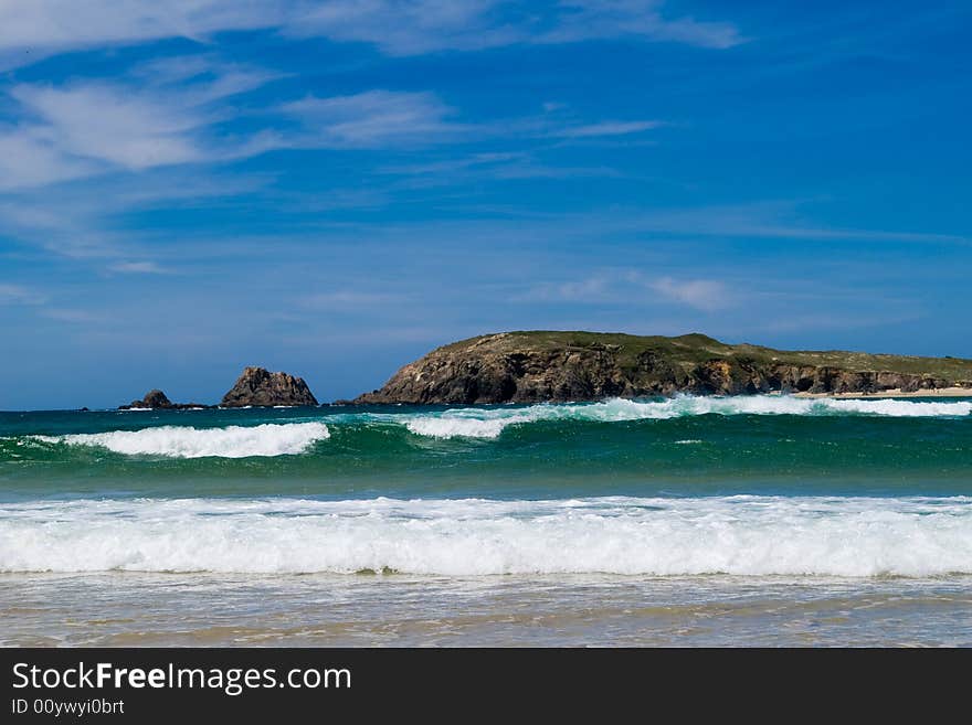 Green waves in the beach. summer at the atlantic ocean