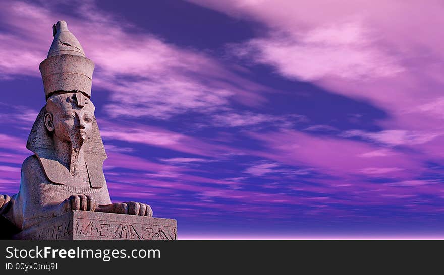 Antique Egyptian sphinx on quay of the river. Saint-Petersburg, Russia