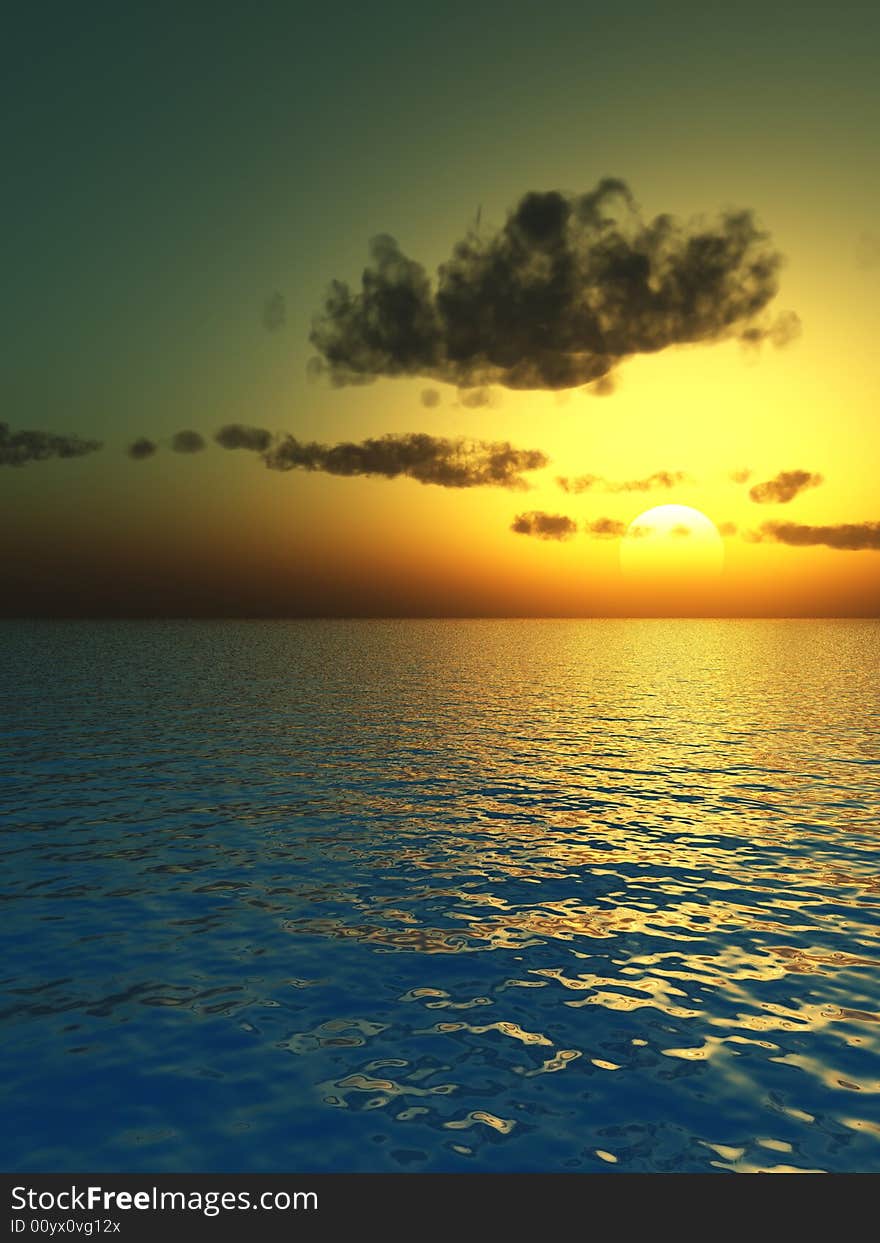 Beautiful sea and sky at sunset - digital artwork. Beautiful sea and sky at sunset - digital artwork