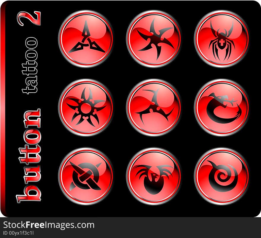 Red buttons, different symbols, tattoo