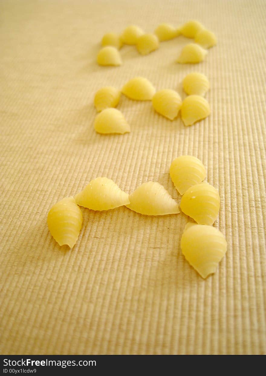 1,2,3 symbols made by pasta shell for numbering