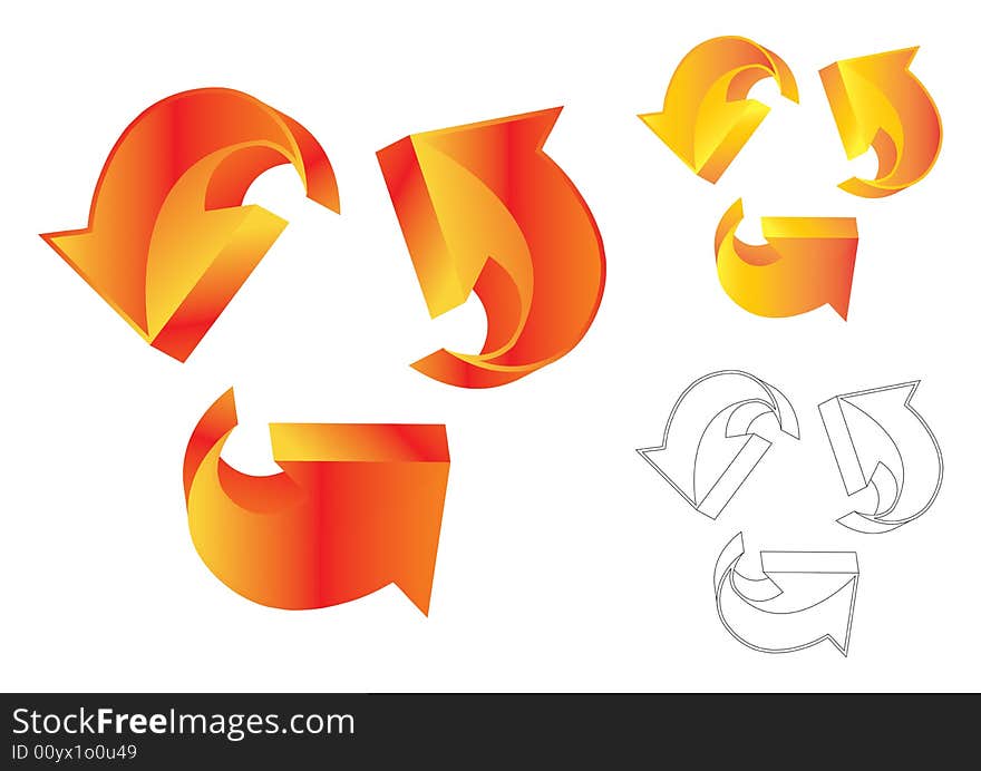 Golden recycle arrows in white background