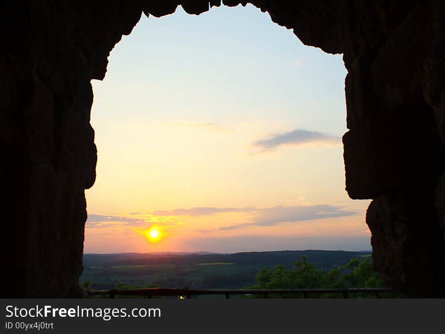 Sunset seen from the Kalsmut Ruin in Wetzlar, South Germany. Sunset seen from the Kalsmut Ruin in Wetzlar, South Germany